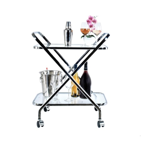 Homeroots Chrome X-Shape Bar Cart 16.5 x 26.25 x 30.5 in. 364168